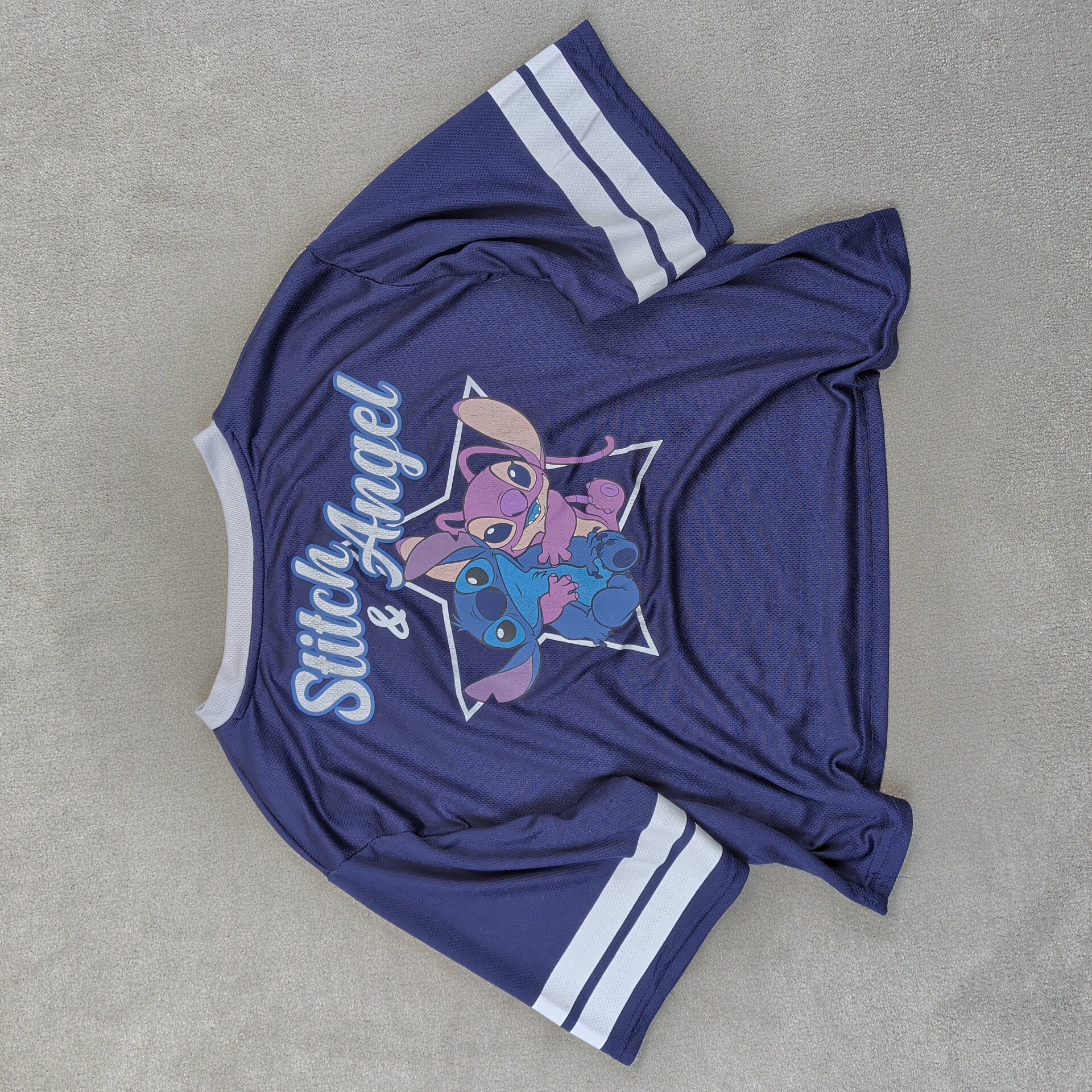 Vintage Disney All Stars 02 Womens Cropped Jersey Tee Navy Blue Y2K Retro White — photo 4